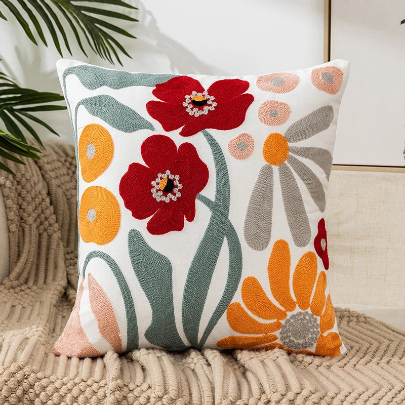 Boho Embroidered Throw Pillow Cover 45x45 cm | Modern Home Decor