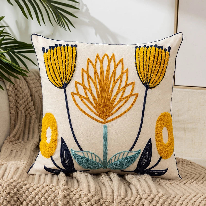 Boho Embroidered Throw Pillow Cover 45x45 cm | Modern Home Decor