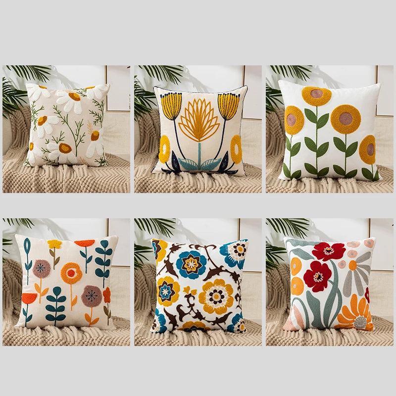 Boho Embroidered Throw Pillow Cover 45x45 cm | Modern Home Decor