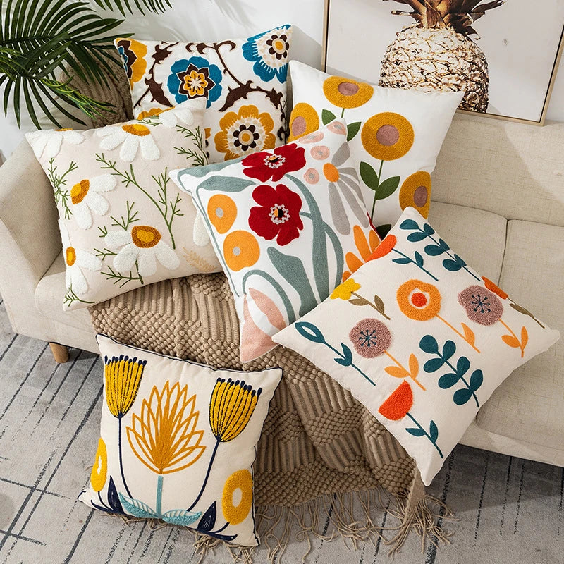 Boho Embroidered Throw Pillow Cover 45x45 cm | Modern Home Decor