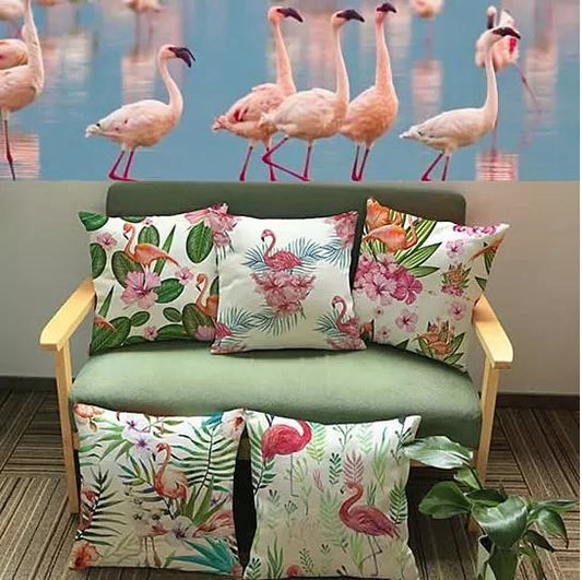 Tropical Flamingo Pillow Cover Set | Vibrant Boho Cushion Design