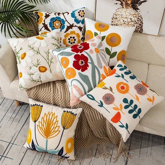 Boho Embroidered Throw Pillow Cover 45x45 cm | Modern Home Decor